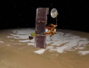 Mars Odyssey over Mars South Pole