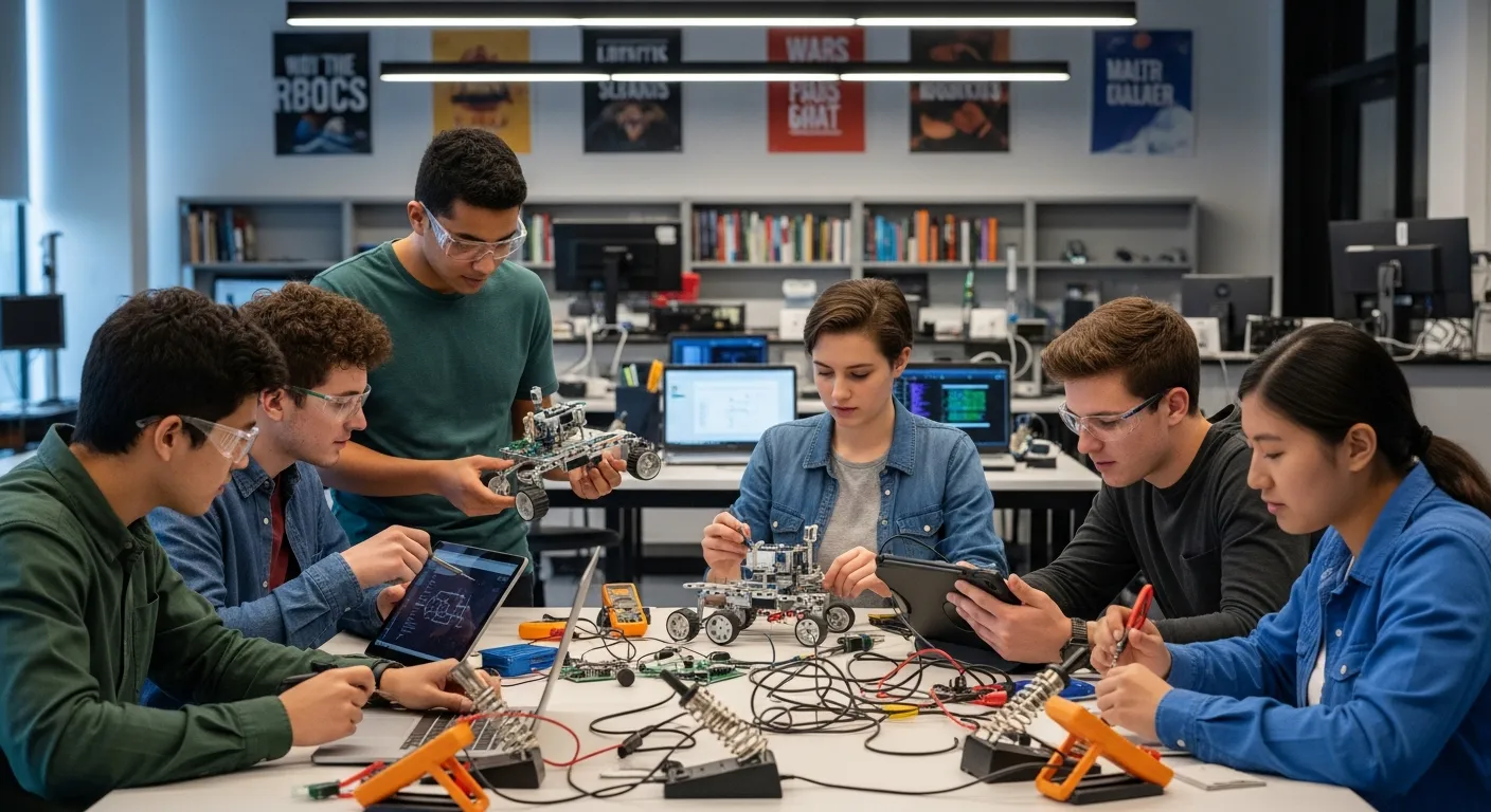 Students collaborating on a Mars rover engineering project