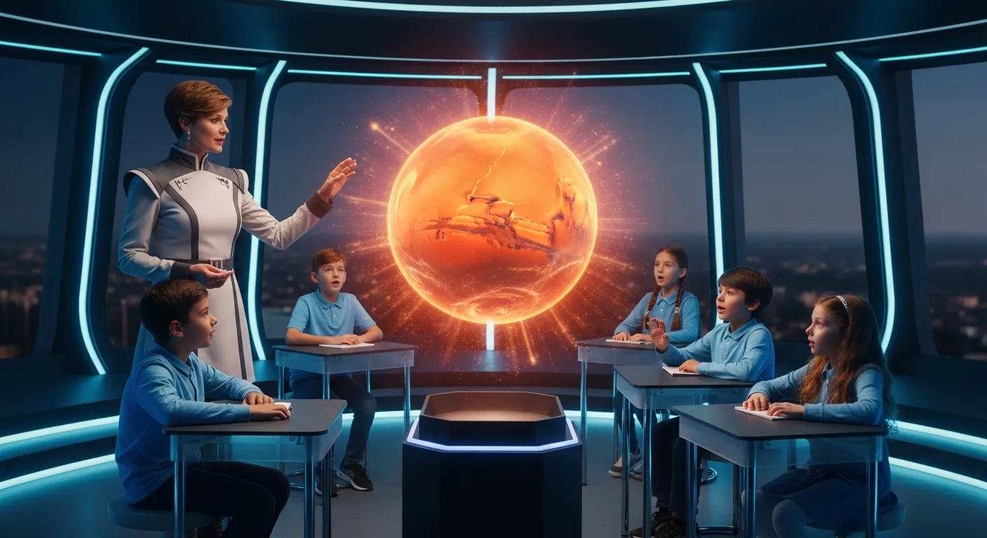 Students learning about Mars in an interactive classroom